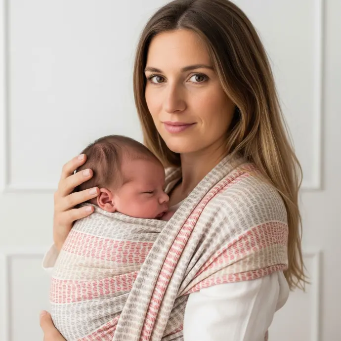 Maman qui porte son bébé en écharpe de portage